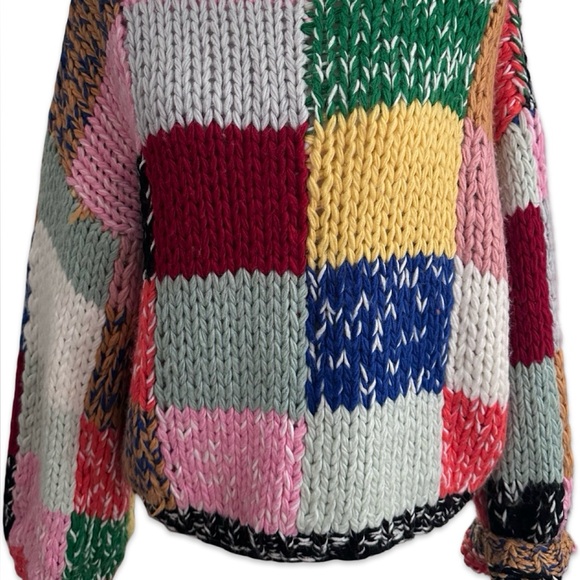 Colorful and Bold Patchwork Knit Sweater - Picture 12 of 16